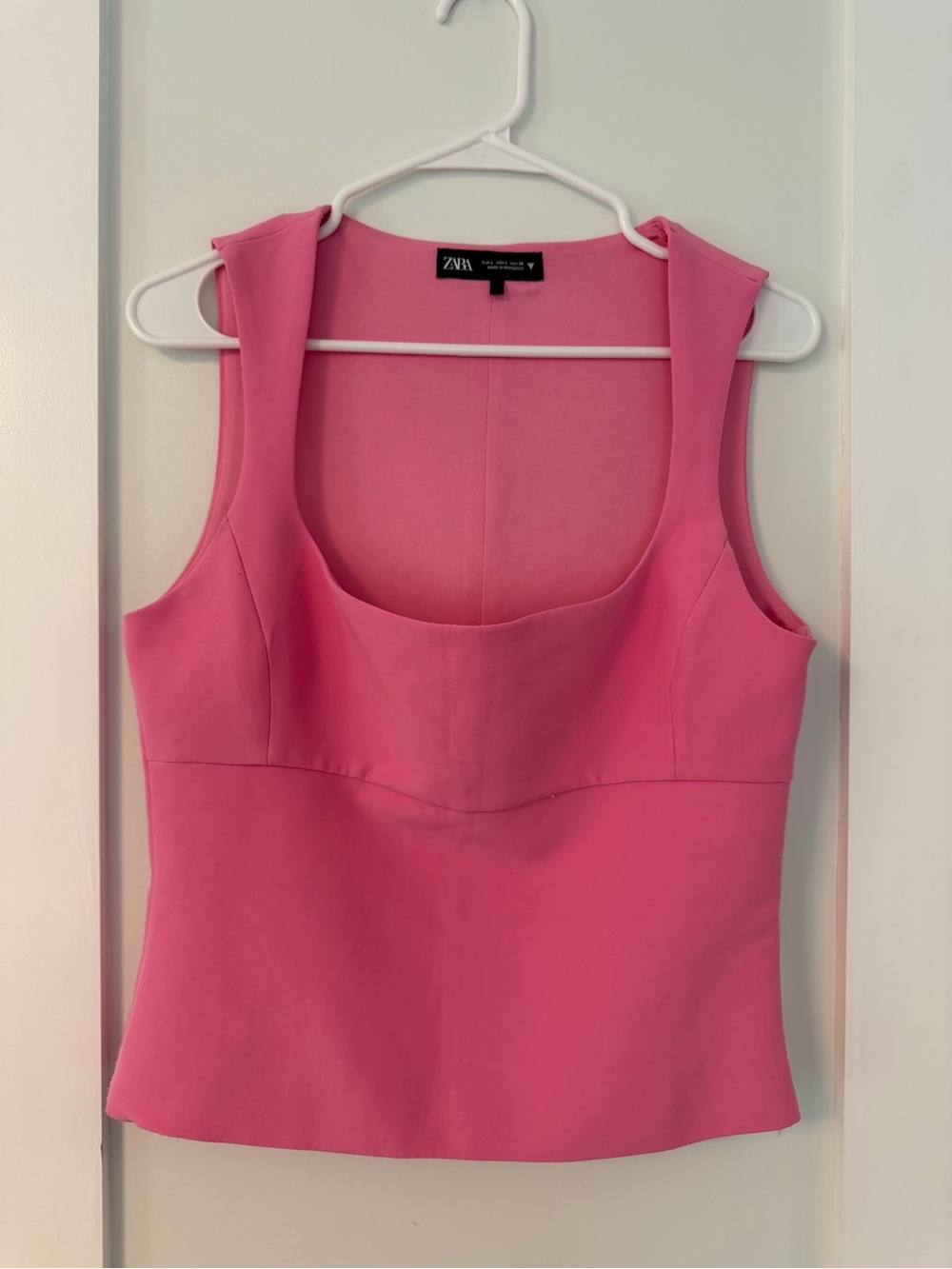 Zara Bright Pink Square-Neck Sleeveless Top